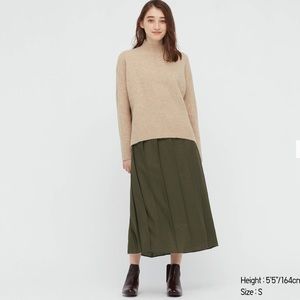 Wide Pleated Skirt, Dark Olive Green